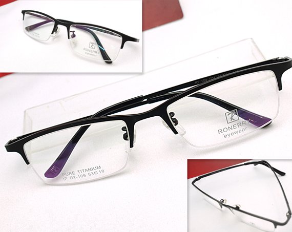 メガネ通販】RONERRY Eyewear Black 純チタン素材 ハーフリム 眼鏡一式 《今だけ送料無料》 - 【激安メガネ 通販】 MEGANE  WORLD (メガネワールド) 《デザイン眼鏡の激安、格安めがね店》