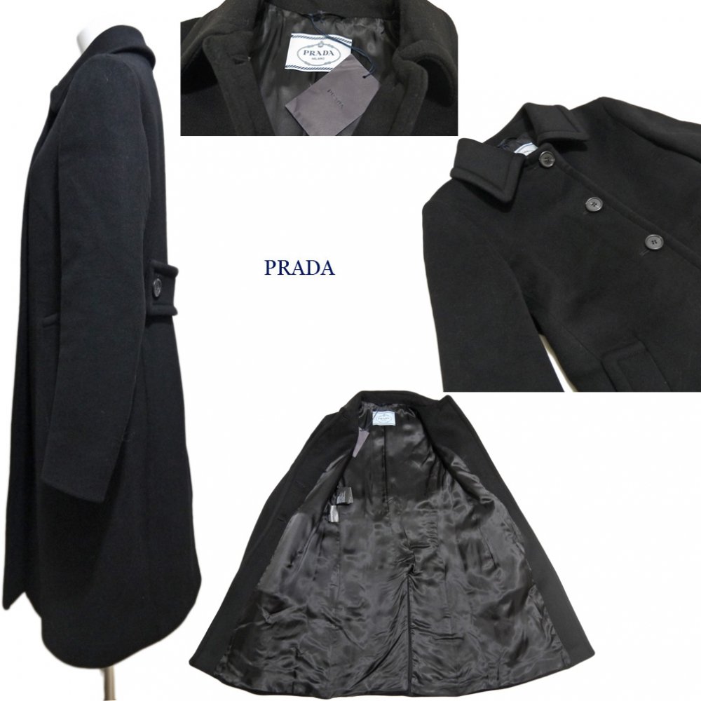 プラダ　PRADA コート　ステンカラーコート　ブラック　黒　42
