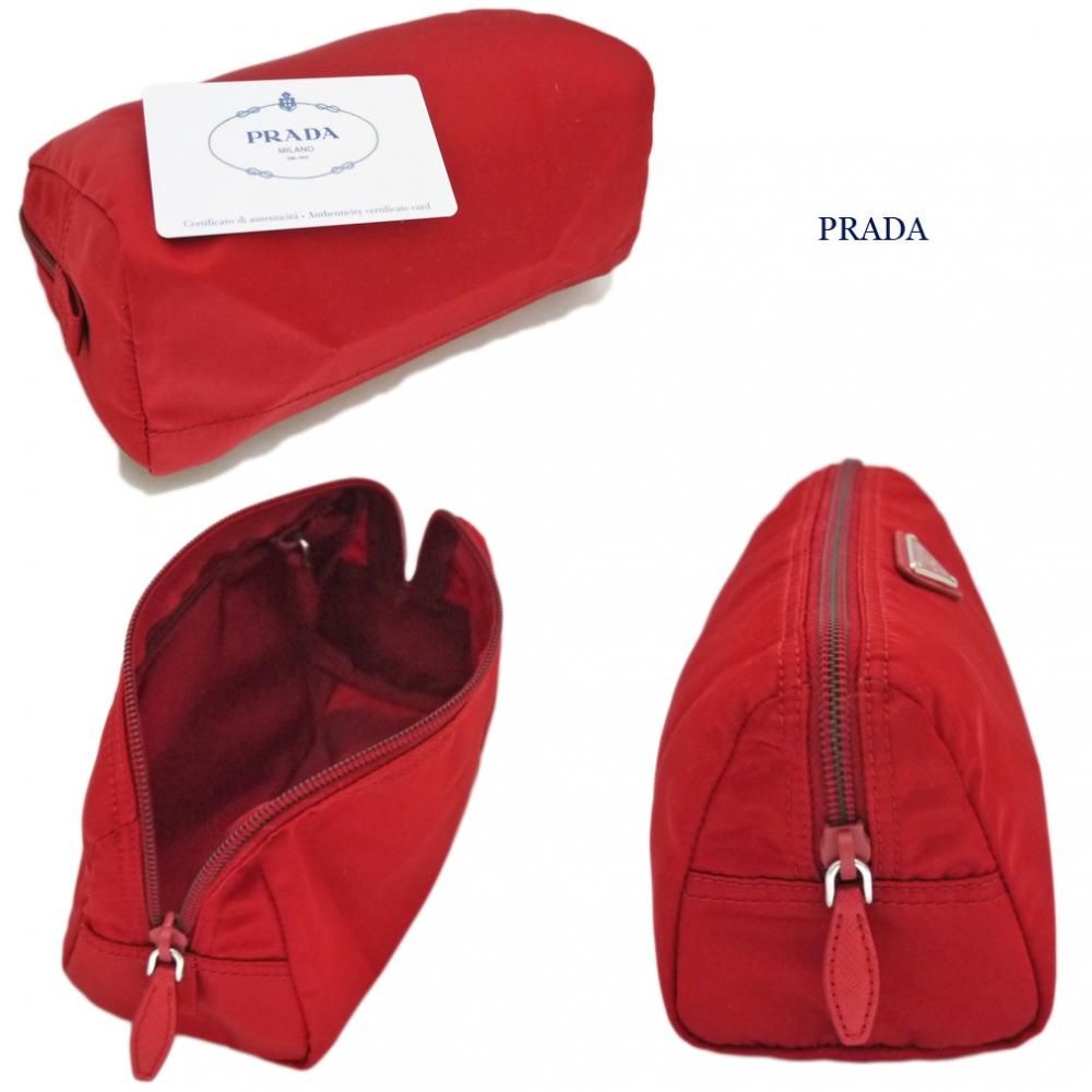 PRADA - プラダ ナイロン ポーチ トライアングルロゴ レッド 赤