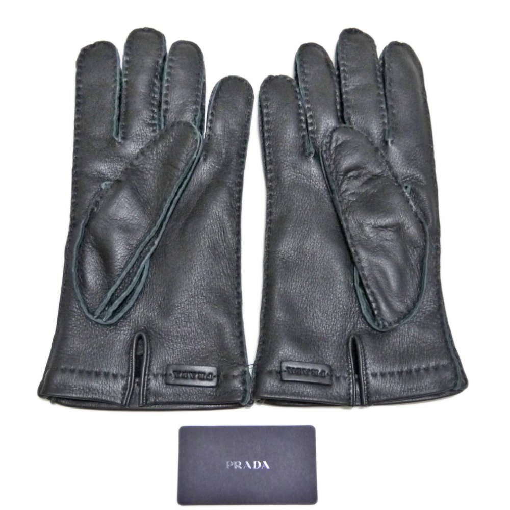 プラダ メンズ 鹿革手袋(レザーブローブ) 黒 ＃8.5#9 PRADA 