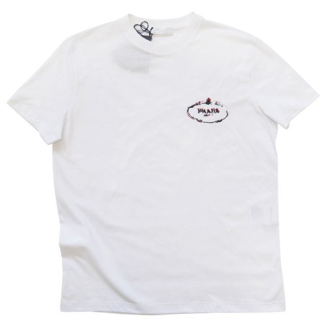 プラダ メンズ 刺繍ロゴ クルーネックTシャツ 白 #M #L #XL #XXL 
