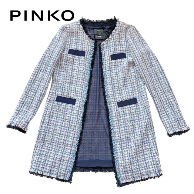 ピンコ ツイード ロングジャケット ブルー #40 #42 PINKO 