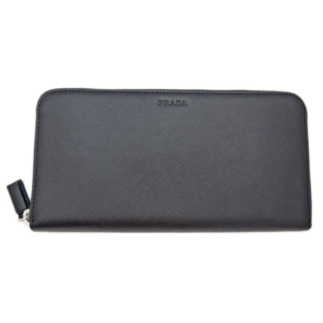 【美品】PRADA 長財布 メンズ 黒 サフィアーノレザー