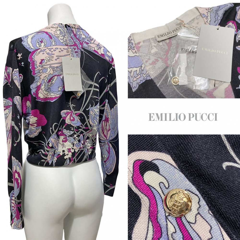 エミリオプッチ シルクニット 蝶々柄カーディガン 黒 #M EMILIO PUCCI