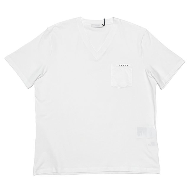 プラダ メンズ 異素材mix VネックTシャツ 白 #XL PRADA - インポート