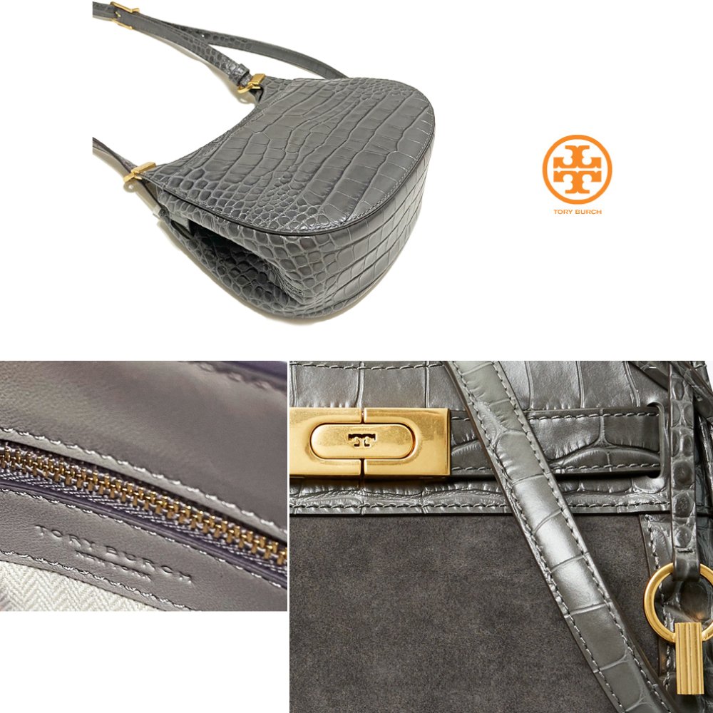 トリーバーチ クロコ型押しサドルバッグ Lee Radziwill Small Saddlebag グレー TORY BURCH -  インポートセレクトショップ『It Girl's collection』  プラダ・ミュウミュウなどハイブランド品やインポートファッションアイテムの格安通販サイト