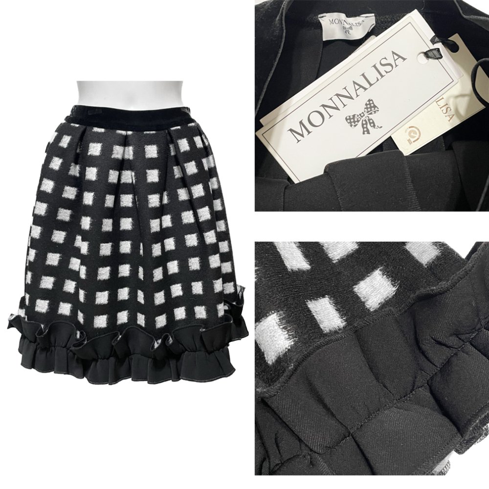 新品モナリザMONNALISAモノトーンチェック フレアスカート 黒白 #S-