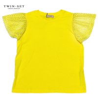 新品ツインセット 袖レース　Tシャツ　イエロー  #XS　TWIN-SET