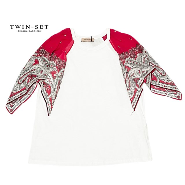 ツインセット Tシャツ(カットソー) 白×赤 #S TWIN-SET - インポート