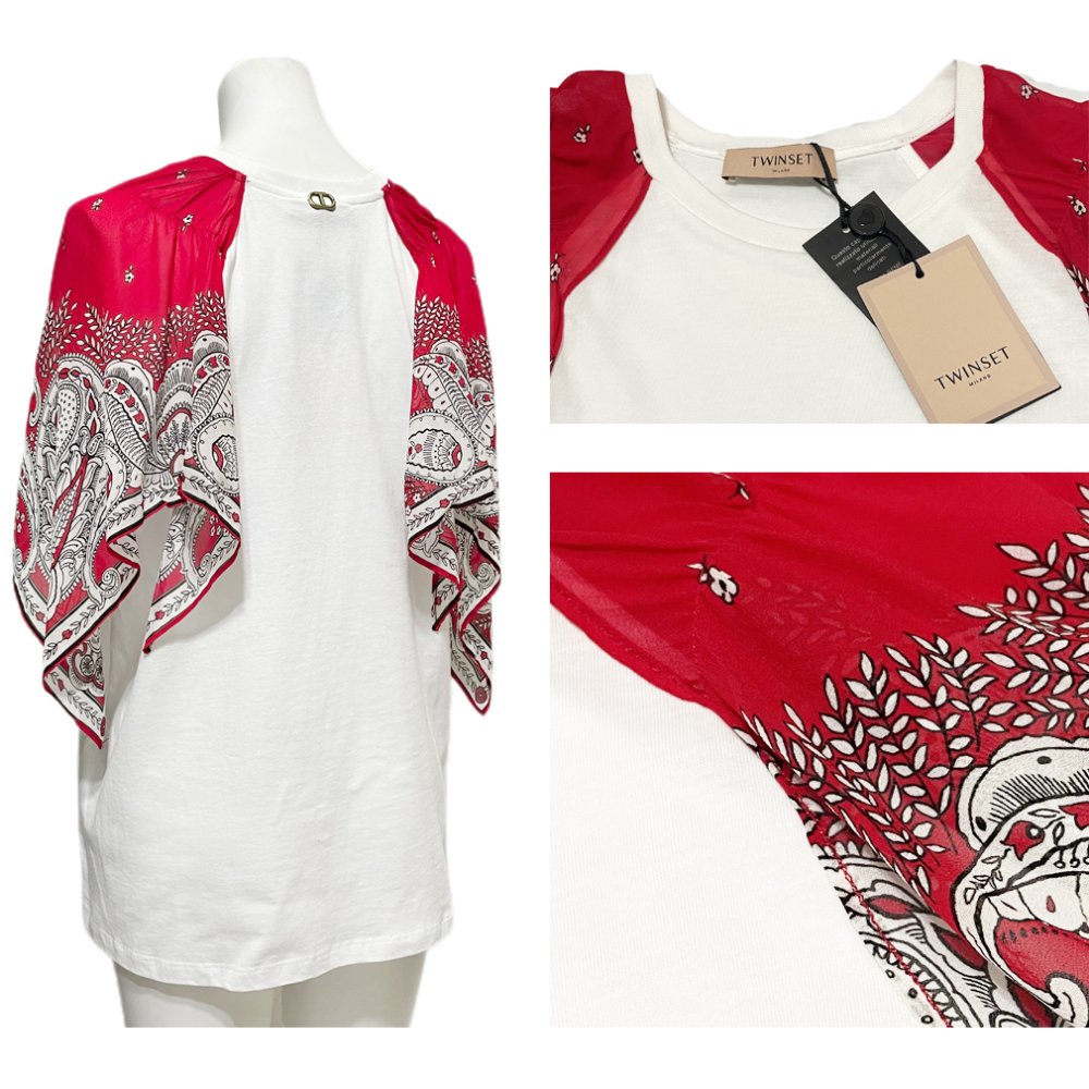 ツインセット　Tシャツ(カットソー)　白×赤 #S　TWIN-SET - インポートセレクトショップ『It Girl's collection』　 プラダ・ミュウミュウなどハイブランド品やインポートファッションアイテムの格安通販サイト
