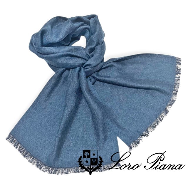 ロロピアーナ　とても素晴らしい　ビキューナの大判スカーフ　紺色