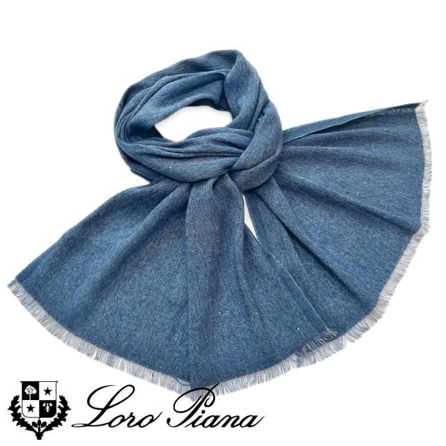 ロロピアーナ メンズ カシミア×リネン ストール 紺 Loro Piana ...