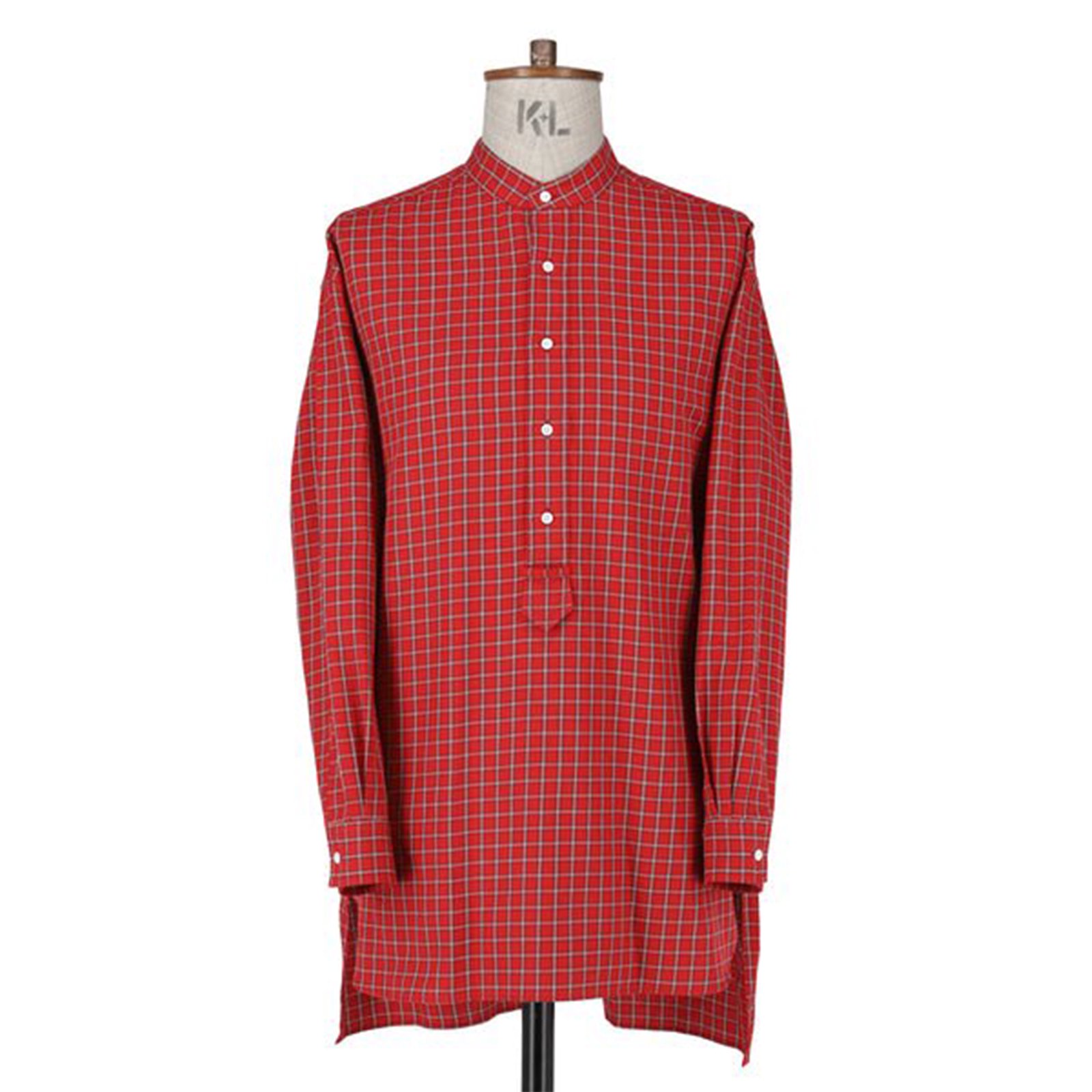 ScyeChecked Cotton-Linen Grandad Collar Shirt