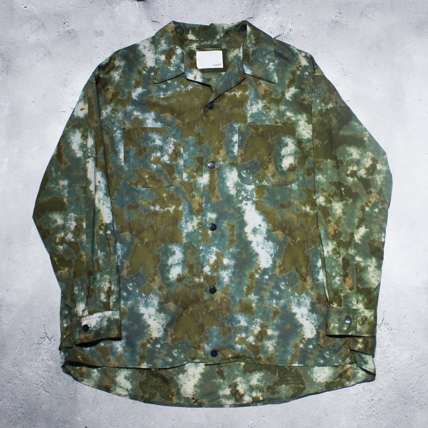 Varde77Uneven dyeing long sleeve shirts(OLIVE BASE)