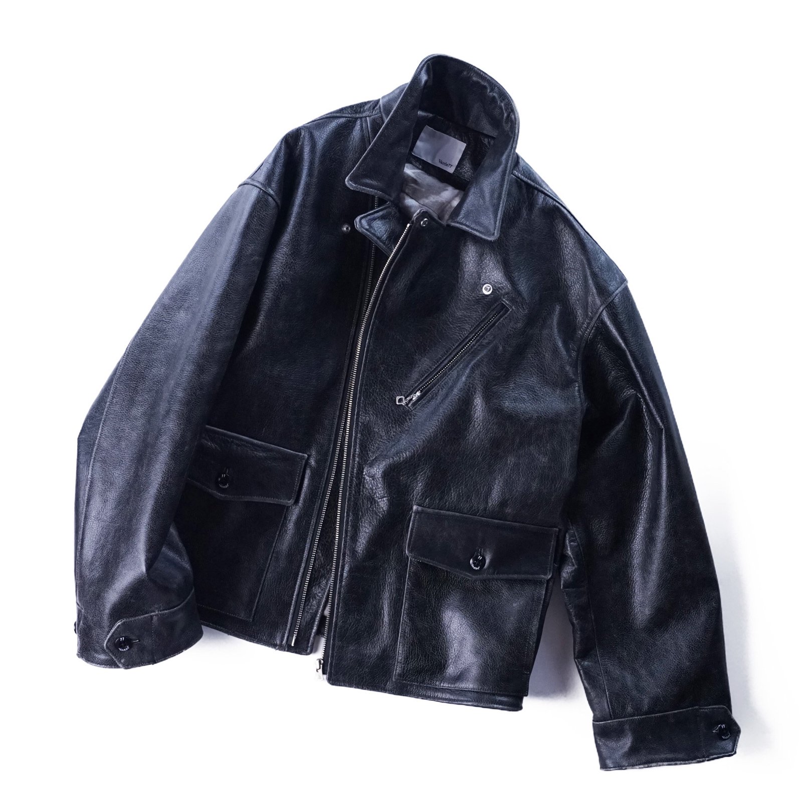 Varde77】Crack leather double wide jacket | - RARE OF THE LOOP