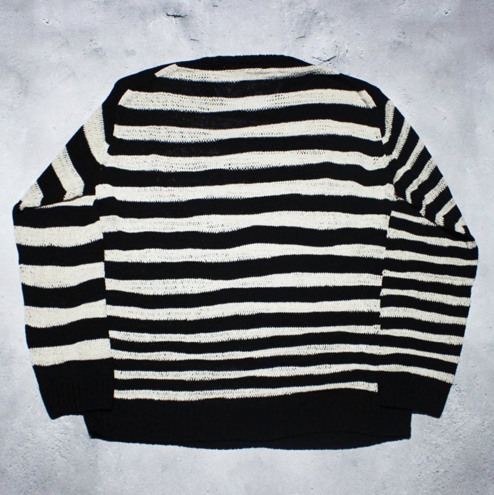 【Yohji Yamamoto POUR HOMME】5G1P DEFORMED BORDER ROUND NECK LONG SLEEVE(Off  White) | 光沢と清涼感が特徴の丸首ニット - Original＆Select shop RARE OF THE LOOP