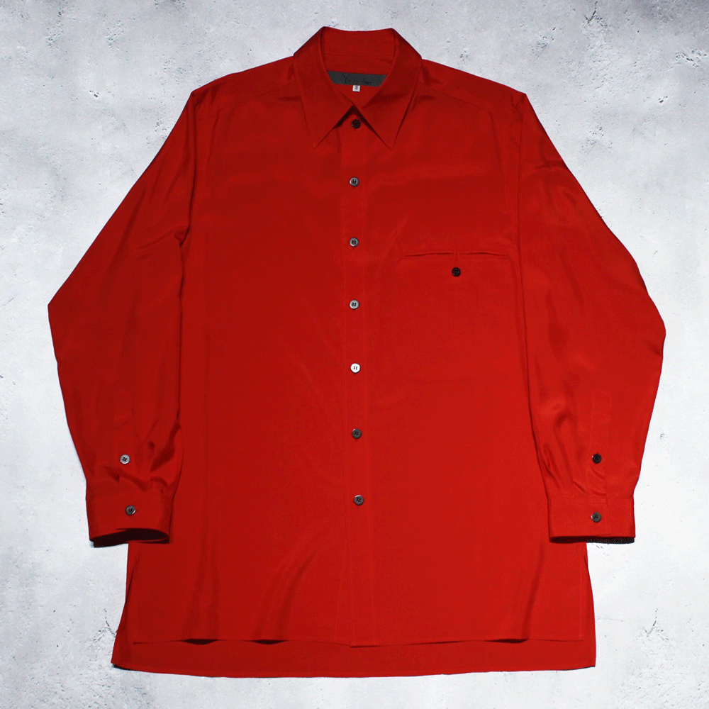 Y's for menRED SILK SHIRT WITH COLLAR BUTTON LOOP(Red)