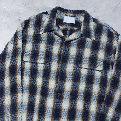 SUGARHILL】INDIGO COTTON OMBRE PLAID PUNCHING COLLAR BLOUSE