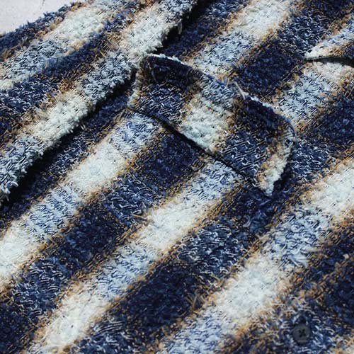 SUGARHILL】INDIGO COTTON OMBRE PLAID PUNCHING COLLAR BLOUSE