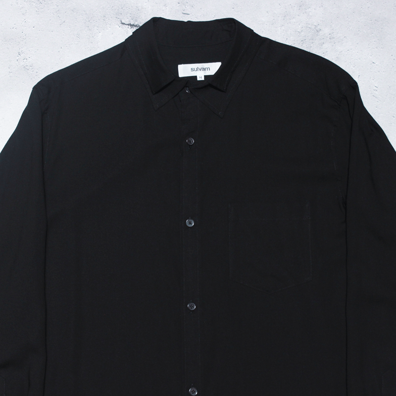 sulvam】DOUBLE COLLAR PIPING SHIRTS(Black) | -RARE OF THE LOOP