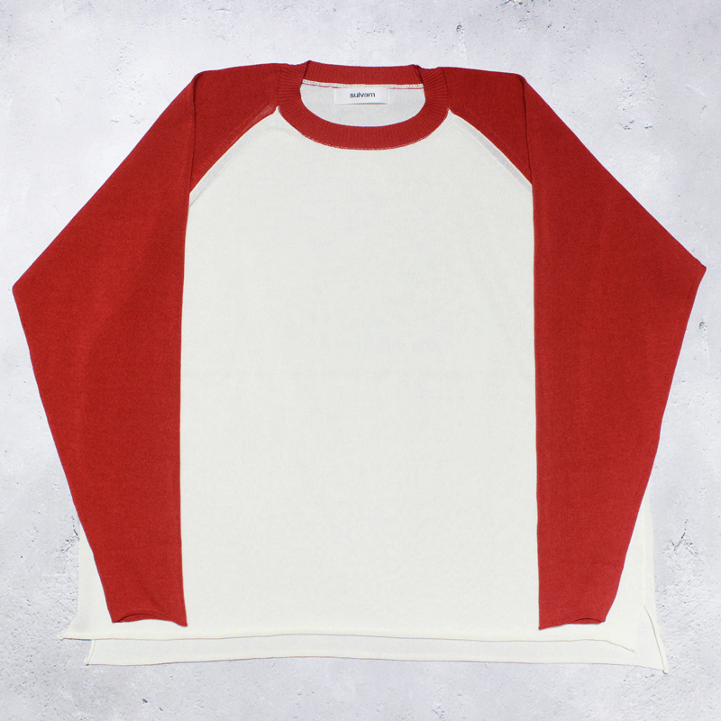 <img class='new_mark_img1' src='https://img.shop-pro.jp/img/new/icons8.gif' style='border:none;display:inline;margin:0px;padding:0px;width:auto;' />sulvamRAGLAN T KNIT(Ivory  Red)