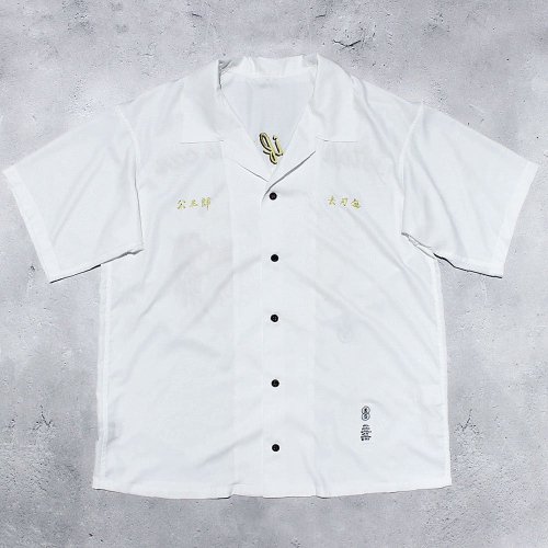 sulvam  KOZABUROOPEN COLLAR EMBROIDERY SHORT SLEEVE SHIRT(White)