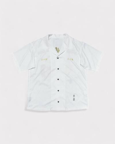 sulvam  KOZABUROOPEN COLLAR EMBROIDERY SHORT SLEEVE SHIRT(White)