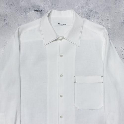 Y's for men】WHITE 60 LINEN LAWN SHIRT WITH OPEN COLLAR AND
