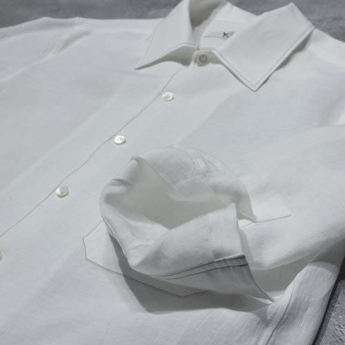 Y's for men】WHITE 60 LINEN LAWN SHIRT WITH OPEN COLLAR AND