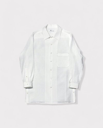 Y's for menWHITE 60 LINEN LAWN SHIRT WITH OPEN COLLAR AND COLOR COMBI STITCH