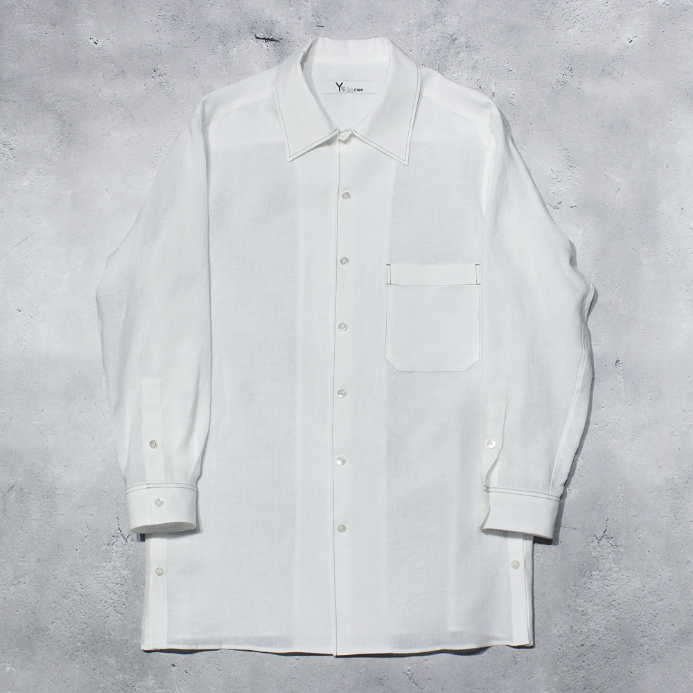 <img class='new_mark_img1' src='https://img.shop-pro.jp/img/new/icons8.gif' style='border:none;display:inline;margin:0px;padding:0px;width:auto;' />Y's for menWHITE 60 LINEN LAWN SHIRT WITH OPEN COLLAR AND COLOR COMBI STITCH