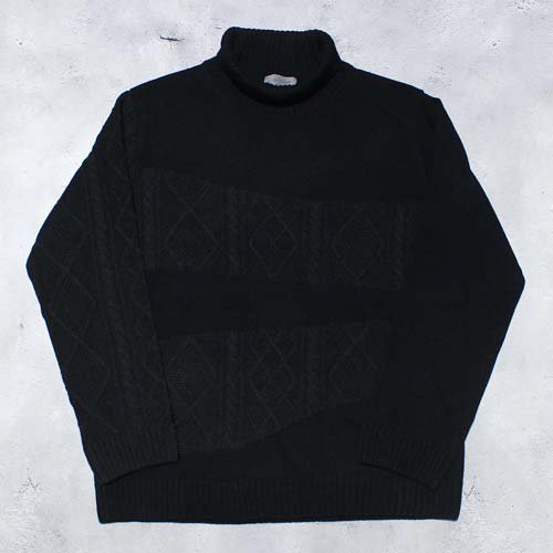 Yohji Yamamoto POUR HOMME7G ALAN KNIT X SOLID DESIGN SWITCHING TURTLE(Charcoal)