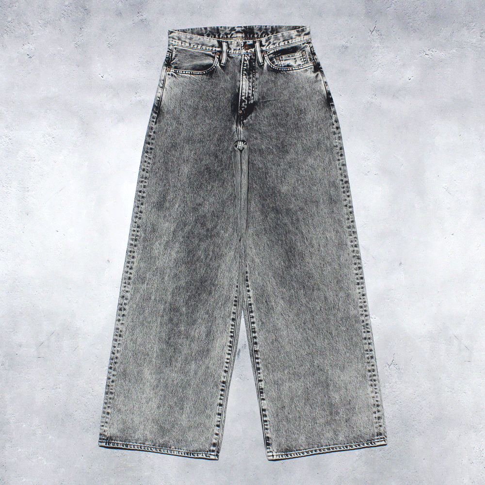 SUGARHILL】ACID WASHED MODERN DENIM WIDE TROUSERS(ACID BLACK 