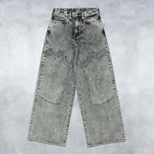 SUGARHILLACID WASHED MODERN WESTERN WIDE TROUSERS(ACID BLACK)