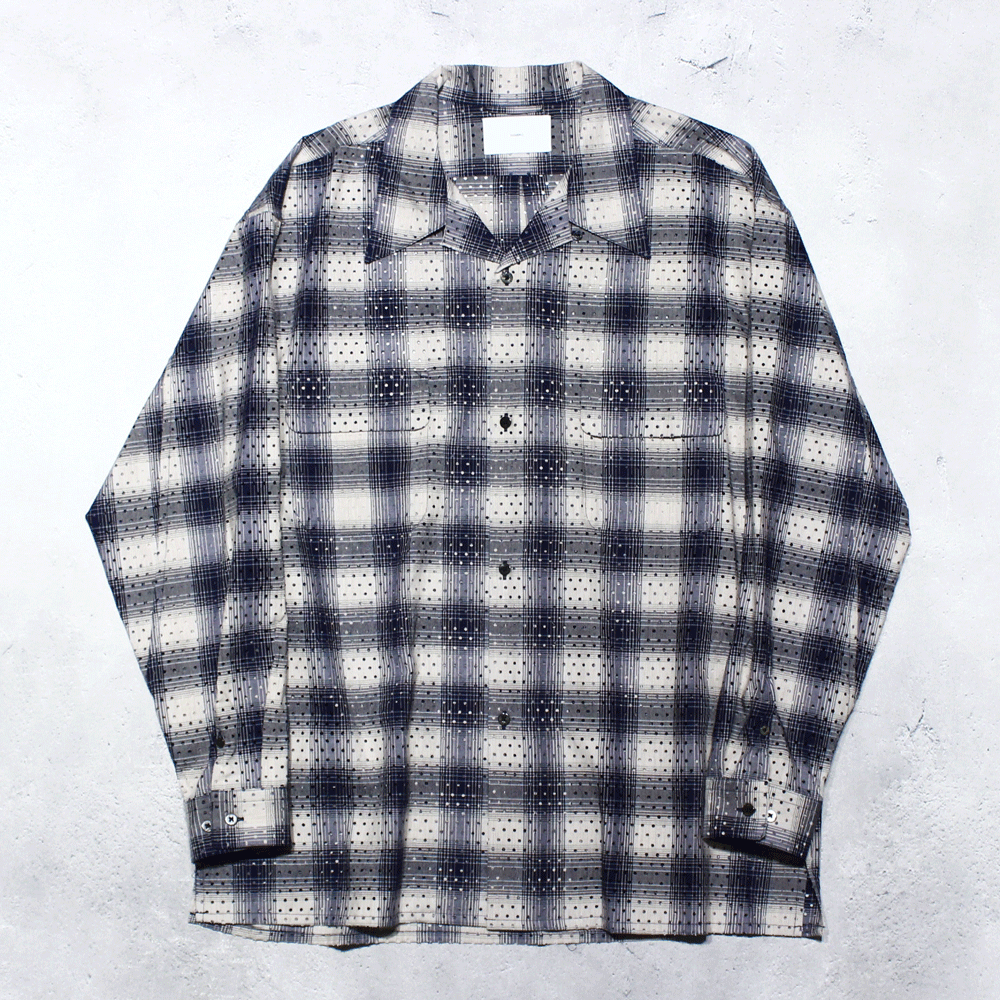 <img class='new_mark_img1' src='https://img.shop-pro.jp/img/new/icons8.gif' style='border:none;display:inline;margin:0px;padding:0px;width:auto;' />SUGARHILLPUNCHING YAK OMBLE PLAID OPEN COLLAR BLOUSE(BLUE OMBRE)