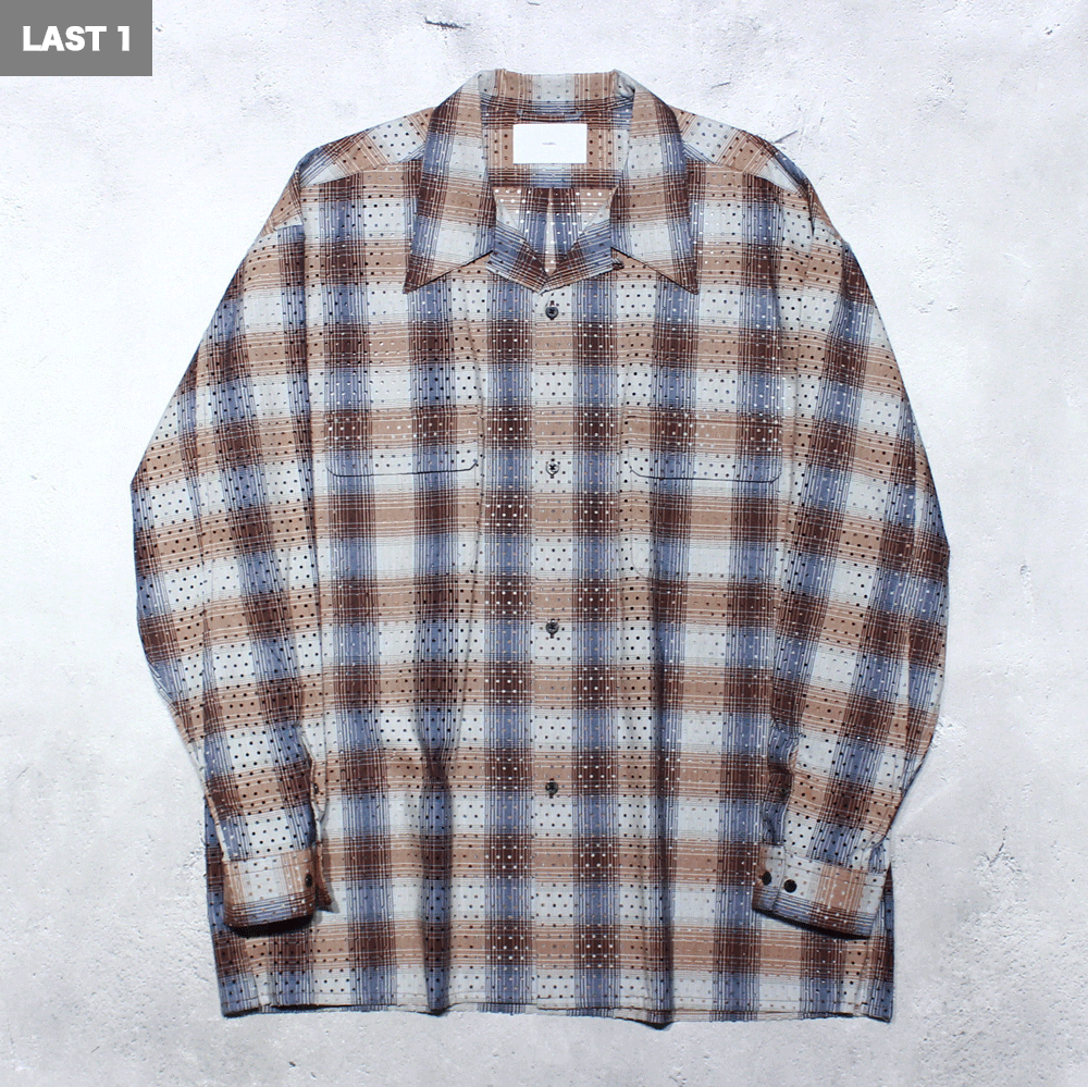<img class='new_mark_img1' src='https://img.shop-pro.jp/img/new/icons8.gif' style='border:none;display:inline;margin:0px;padding:0px;width:auto;' />SUGARHILLPUNCHING YAK OMBLE PLAID OPEN COLLAR BLOUSE(RED OMBRE)
