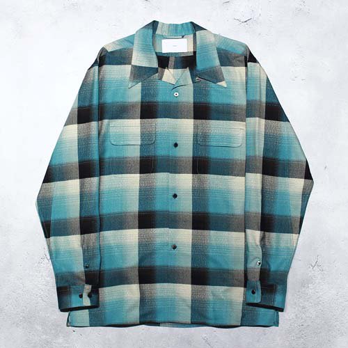 <img class='new_mark_img1' src='https://img.shop-pro.jp/img/new/icons8.gif' style='border:none;display:inline;margin:0px;padding:0px;width:auto;' />SUGARHILLRAYON OMBLE PLAID OPEN COLLAR BLOUSE(GREEN OMBRE)