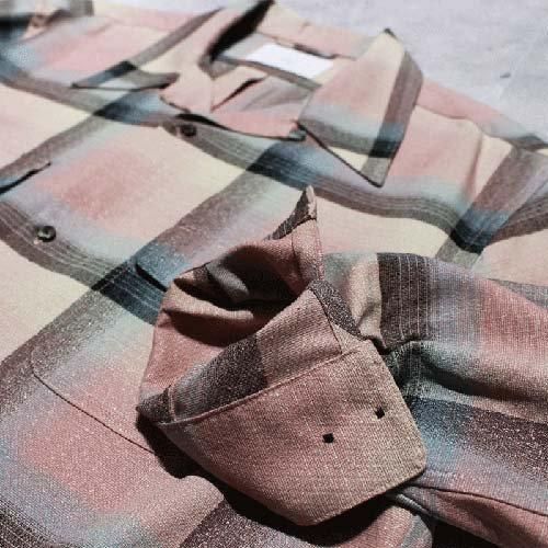 SUGARHILL】RAYON OMBLE PLAID OPEN COLLER BLOUSE(PINK OMBRE SUGARHILL】RAYON OMBLE PLAID OPEN COLLER BLOUSE(PINK OMBRE