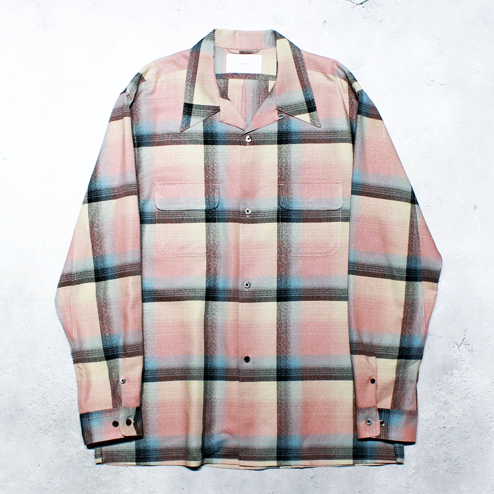 SUGARHILLRAYON OMBLE PLAID OPEN COLLAR BLOUSE(PINK OMBRE)