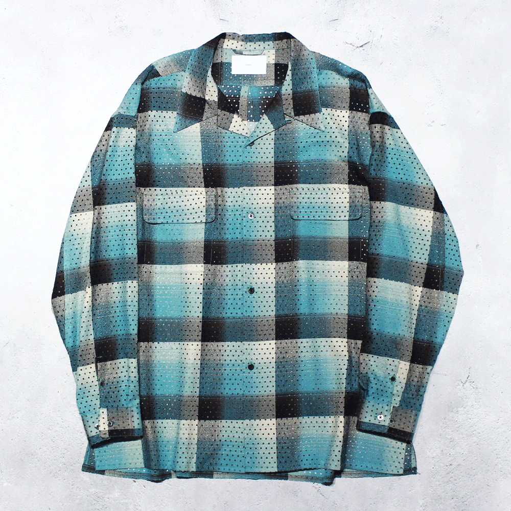 SUGARHILL】PUNCHING RAYON OMBRE PLAID OPEN COLLAR BLOUSE