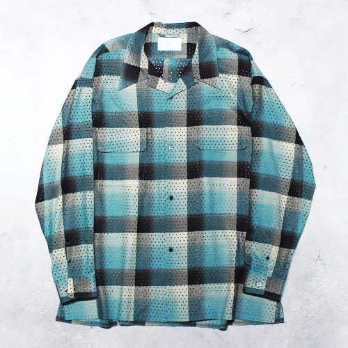SUGARHILLPUNCHING RAYON OMBLE PLAID OPEN COLLAR BLOUSE(GREEN OMBRE)