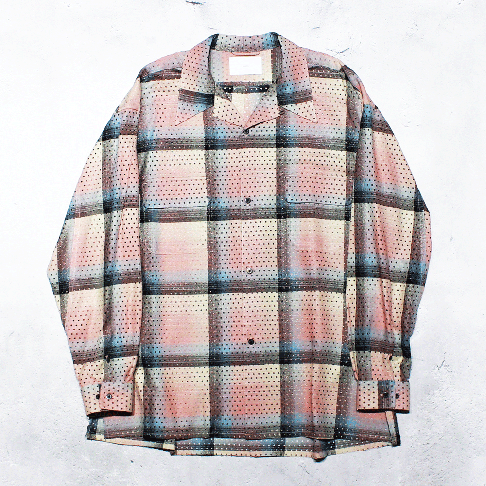 SUGARHILLPUNCHING RAYON OMBLE PLAID OPEN COLLAR BLOUSE(PINK OMBRE)