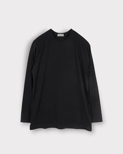Yohji Yamamoto POUR HOMMECOTTON SINGLE JERSEY ROUND NECK LONG SLV T(Black)