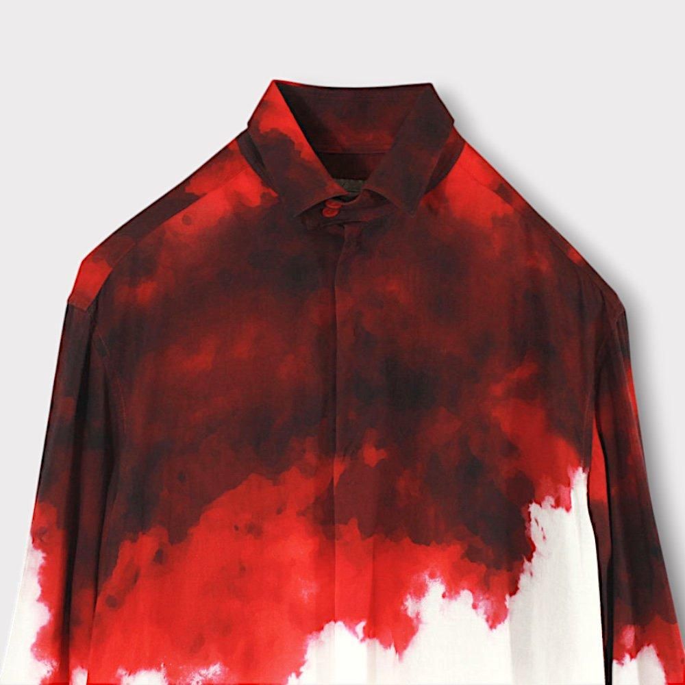 Yohji Yamamoto POUR HOMME】CELLULOSE UNEVEN RED BLOUSE