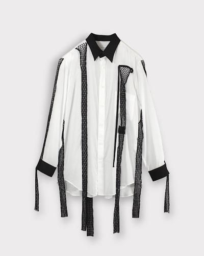 <img class='new_mark_img1' src='https://img.shop-pro.jp/img/new/icons20.gif' style='border:none;display:inline;margin:0px;padding:0px;width:auto;' />Yohji Yamamoto POUR HOMMECELLULOSE LAWN BLACK MESH TP BLOUSE