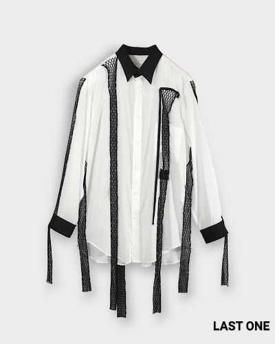 Yohji Yamamoto POUR HOMMECELLULOSE LAWN BLACK MESH TP BLOUSE