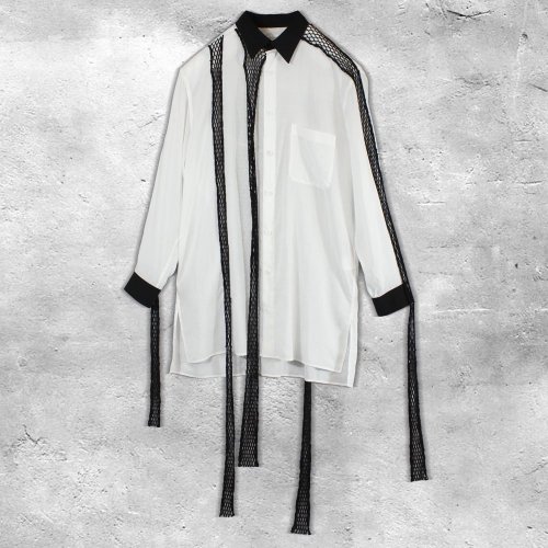 <img class='new_mark_img1' src='https://img.shop-pro.jp/img/new/icons8.gif' style='border:none;display:inline;margin:0px;padding:0px;width:auto;' />Yohji Yamamoto POUR HOMMECELLULOSE LAWN BLACK MESH BLOUSE