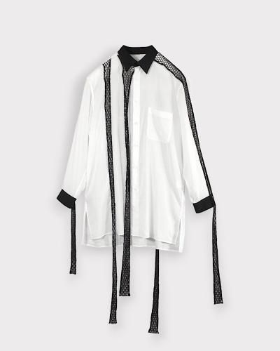 Yohji Yamamoto POUR HOMMECELLULOSE LAWN BLACK MESH BLOUSE