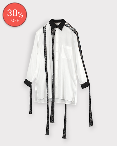 <img class='new_mark_img1' src='https://img.shop-pro.jp/img/new/icons20.gif' style='border:none;display:inline;margin:0px;padding:0px;width:auto;' />Yohji Yamamoto POUR HOMMECELLULOSE LAWN BLACK MESH BLOUSE 140,800-