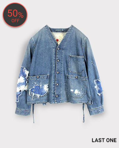 SEVESKIGIndigo Satin No-Collar Engineer Jacket 66,000-